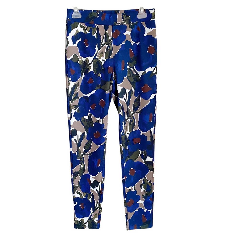 Nanette Lepore Abstract Rose Floral Legging Pant Blue Taupe Small